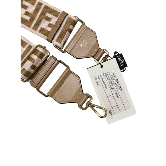 Fendi FF Logo Strap Beige Leather Canvas Brand New With Tags - Picture 4 of 5